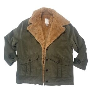 Avec Les Filles Army Green‎  Women's Sherpa Trim Corduroy Jacket Size Medium